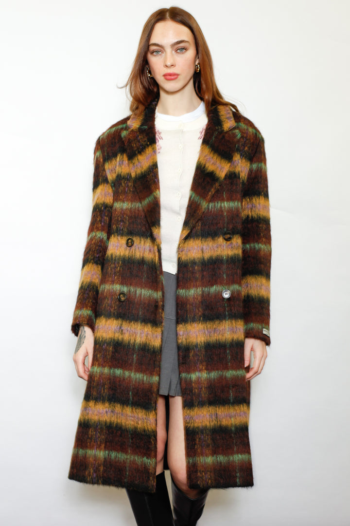 Heavy Wool Brown Plaid Coat