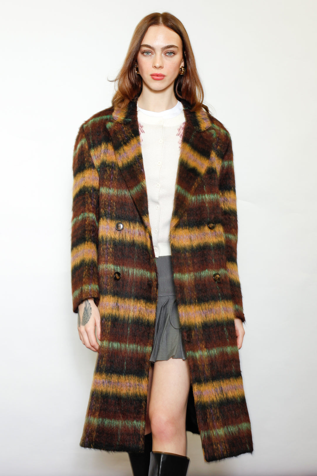 Heavy Wool Brown Plaid Coat