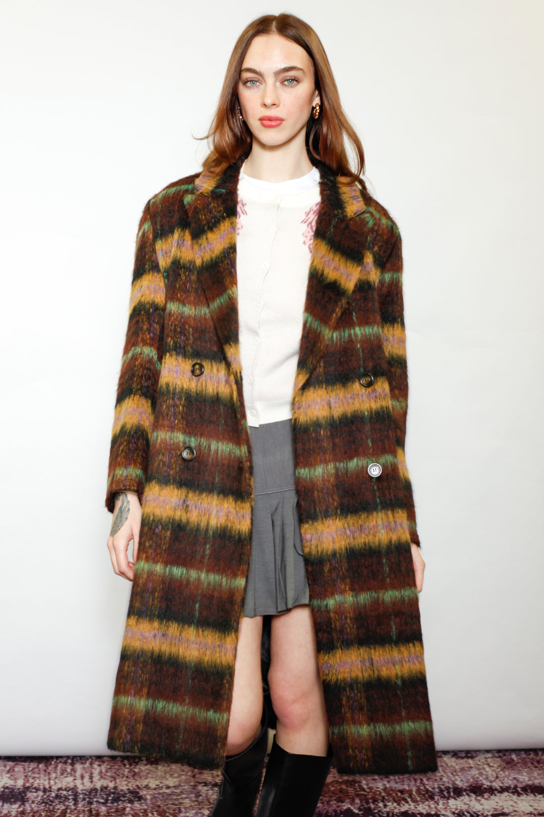 Heavy Wool Brown Plaid Coat