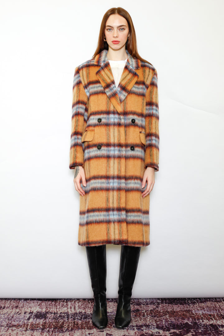Heavy Wool Camel Plaid Coat