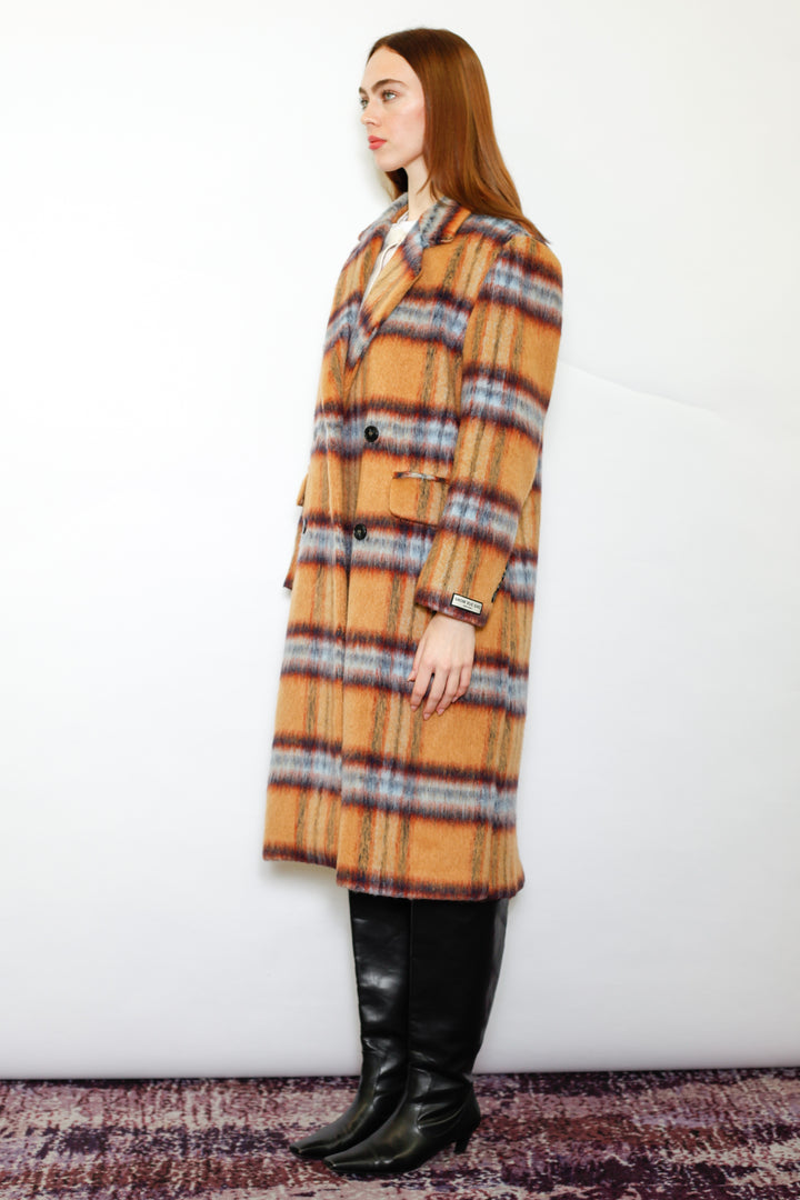 Heavy Wool Camel Plaid Coat