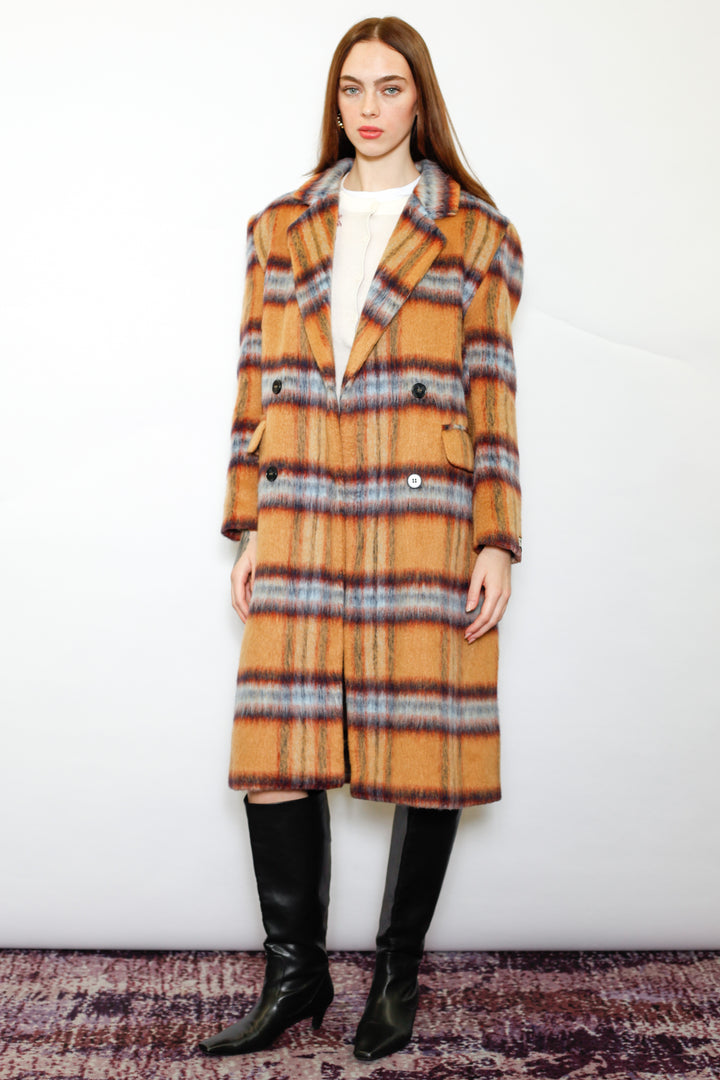 Heavy Wool Camel Plaid Coat
