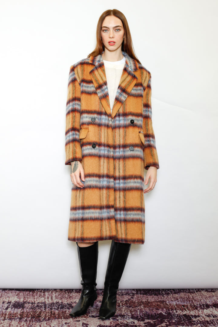 Heavy Wool Camel Plaid Coat