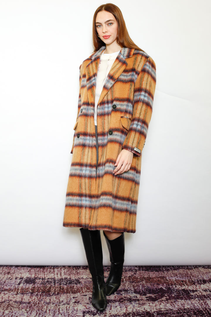 Heavy Wool Camel Plaid Coat