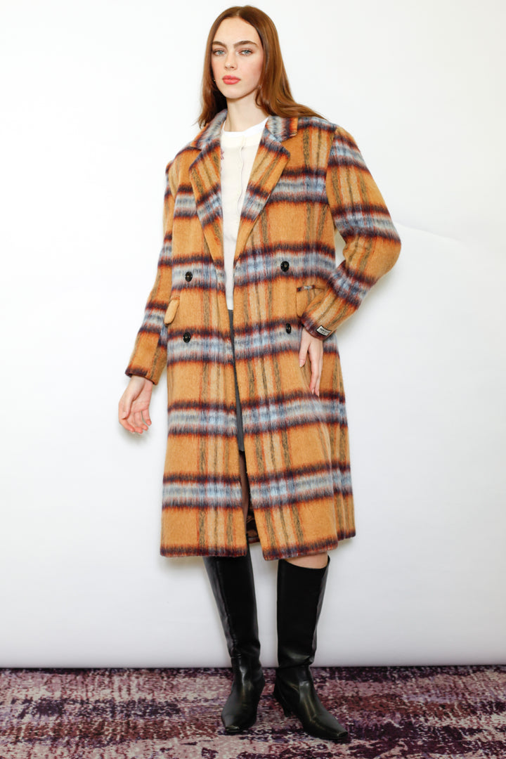 Heavy Wool Camel Plaid Coat