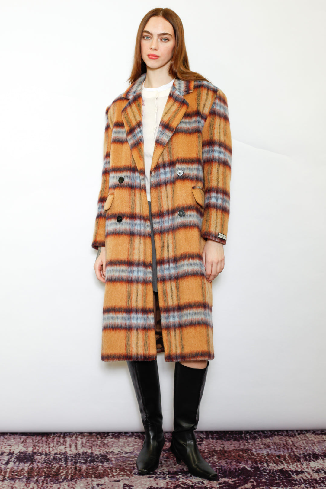 Heavy Wool Camel Plaid Coat