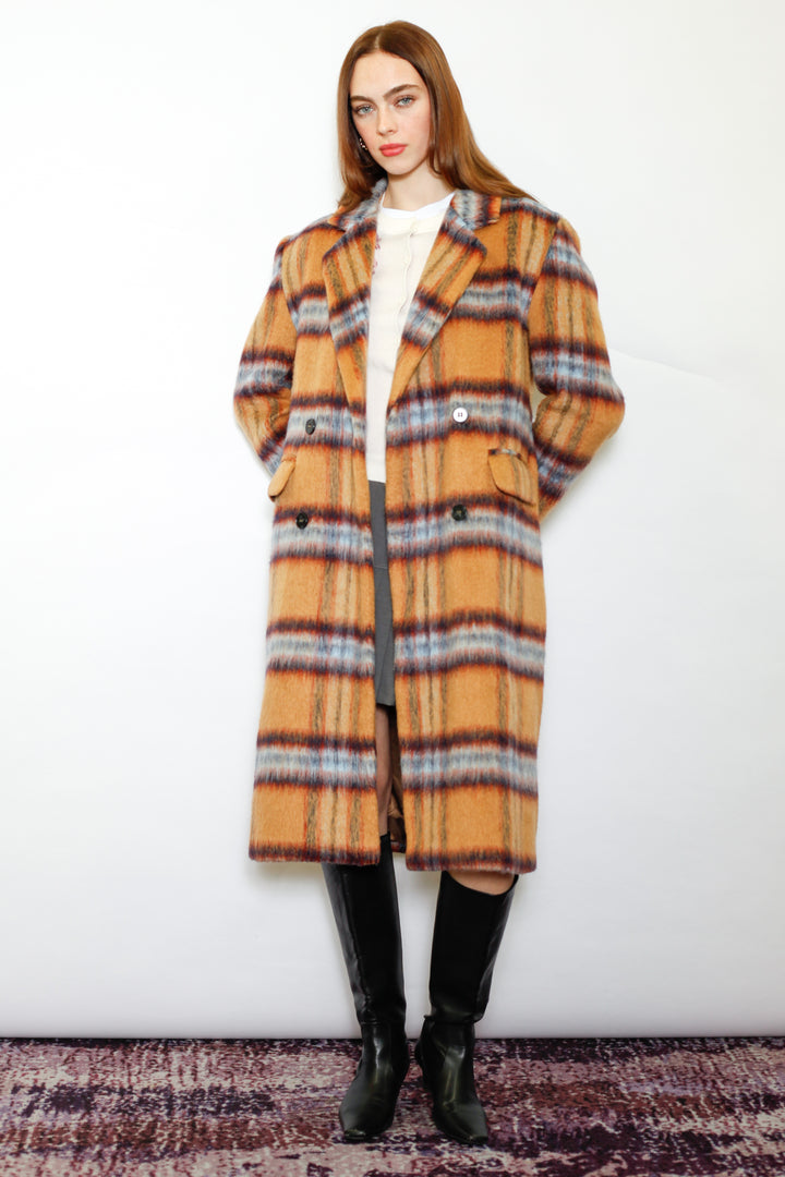Heavy Wool Camel Plaid Coat
