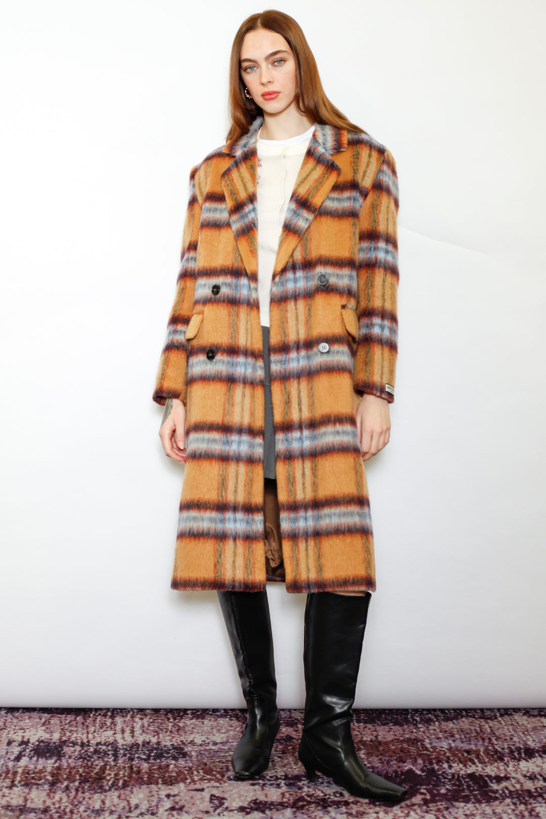 Heavy Wool Camel Plaid Coat