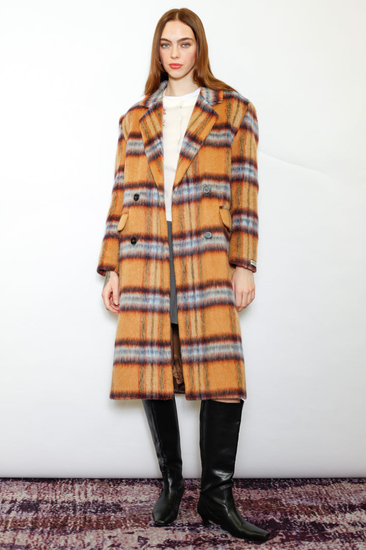 Heavy Wool Camel Plaid Coat