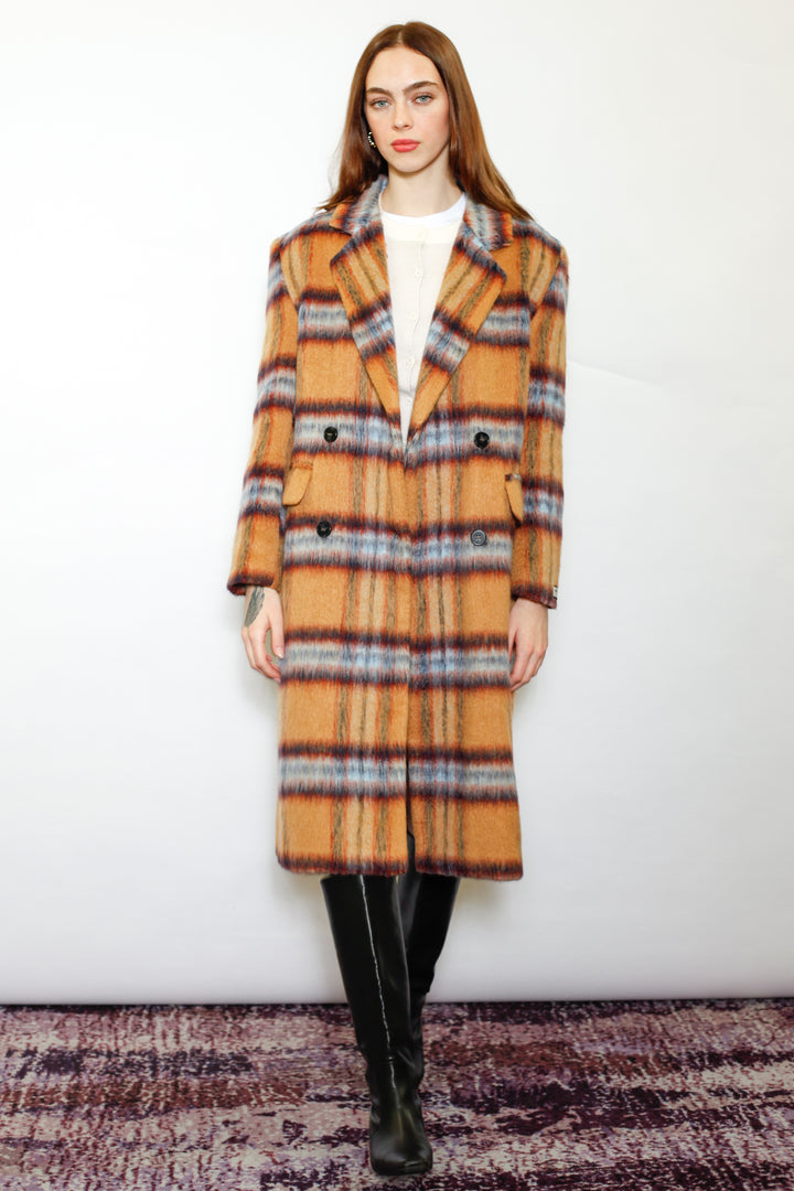 Heavy Wool Camel Plaid Coat