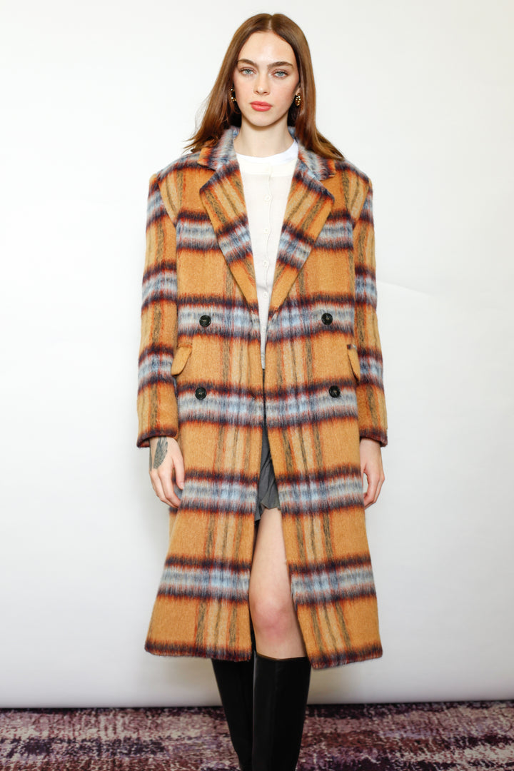 Heavy Wool Camel Plaid Coat