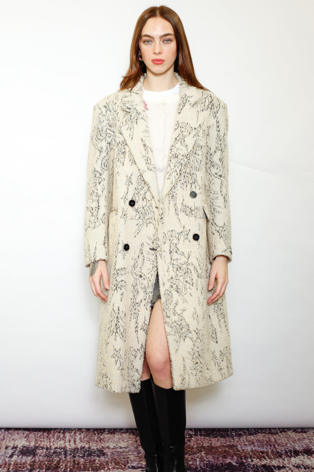 Wool Art Textured Beige Coat