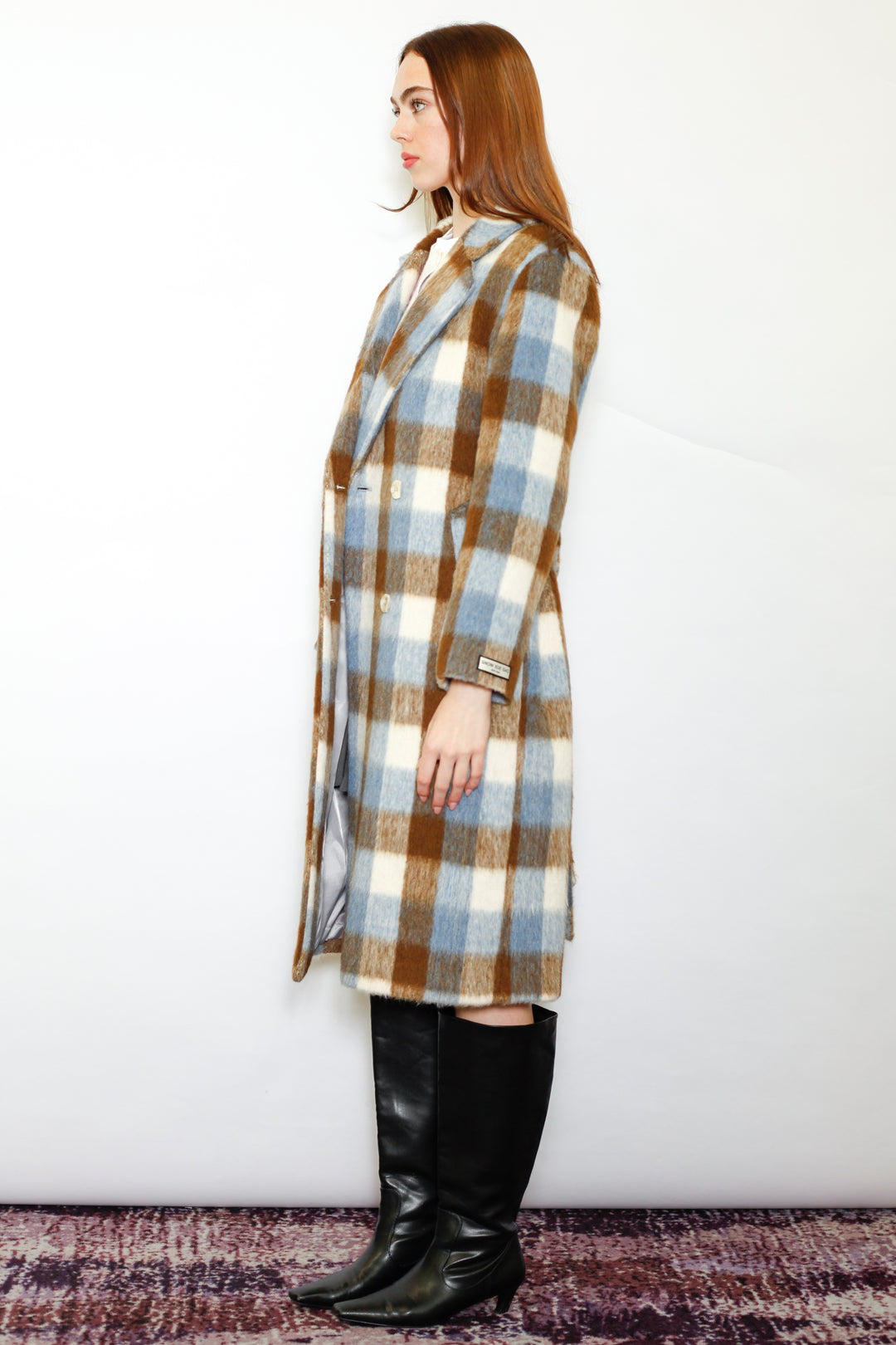 Heavy Wool Blue Brown Plaid Coat