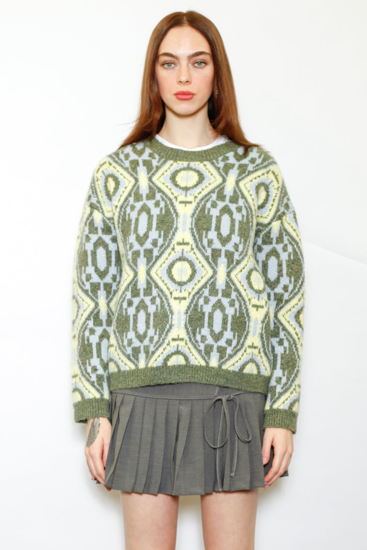Wool Olive Geometric Sweater