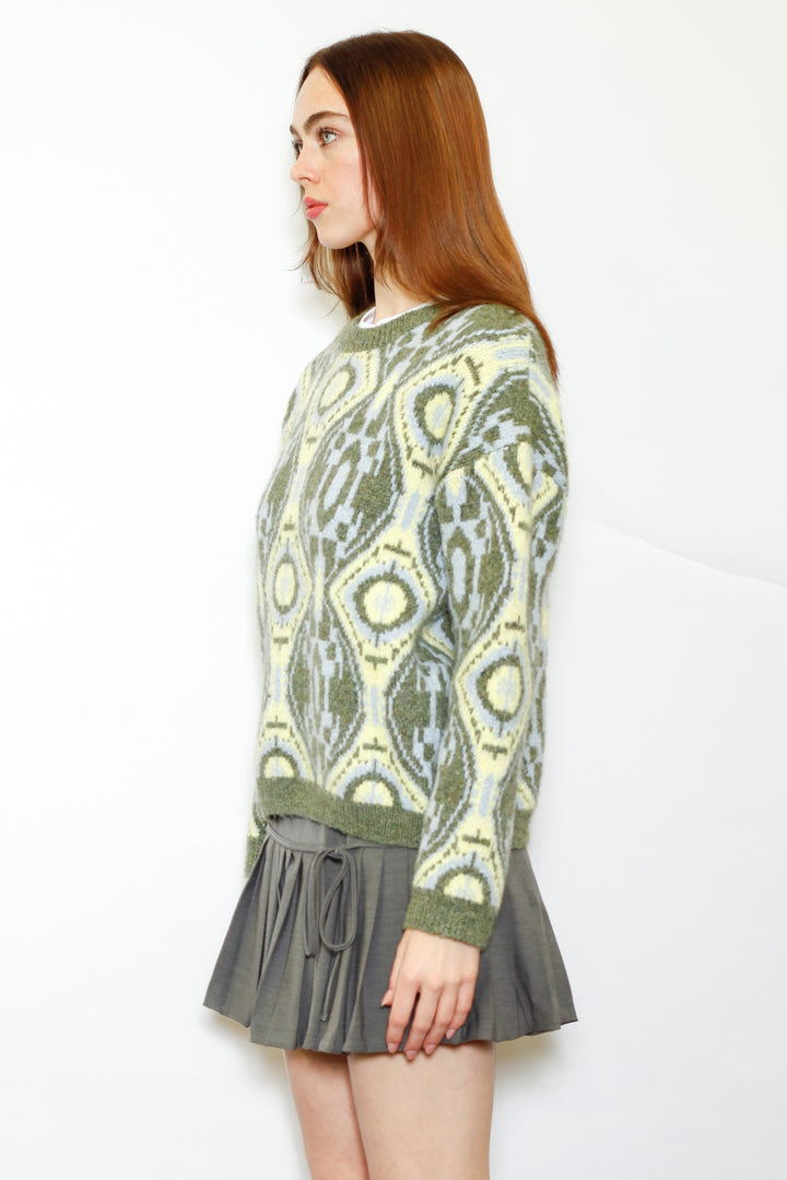 Wool Olive Geometric Sweater