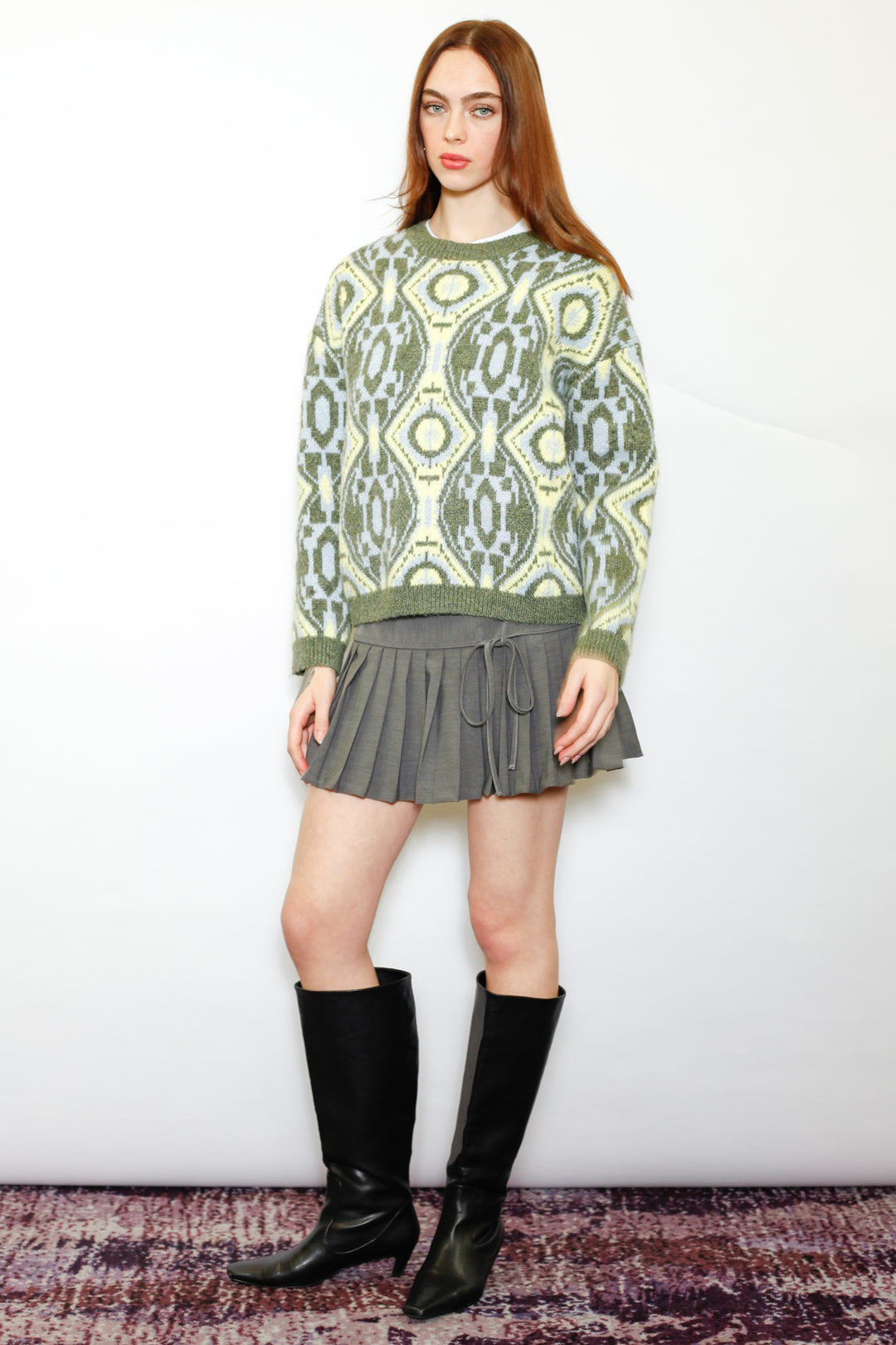 Wool Olive Geometric Sweater
