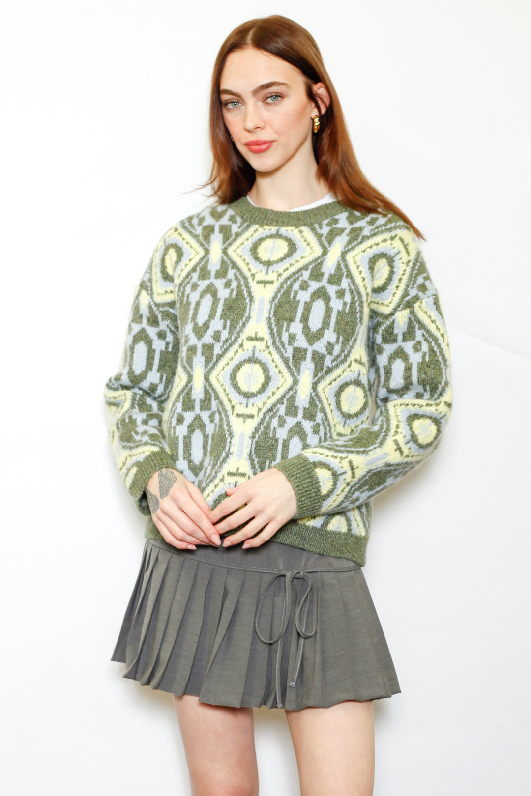 Wool Olive Geometric Sweater
