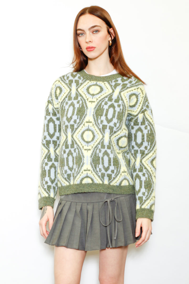 Wool Olive Geometric Sweater