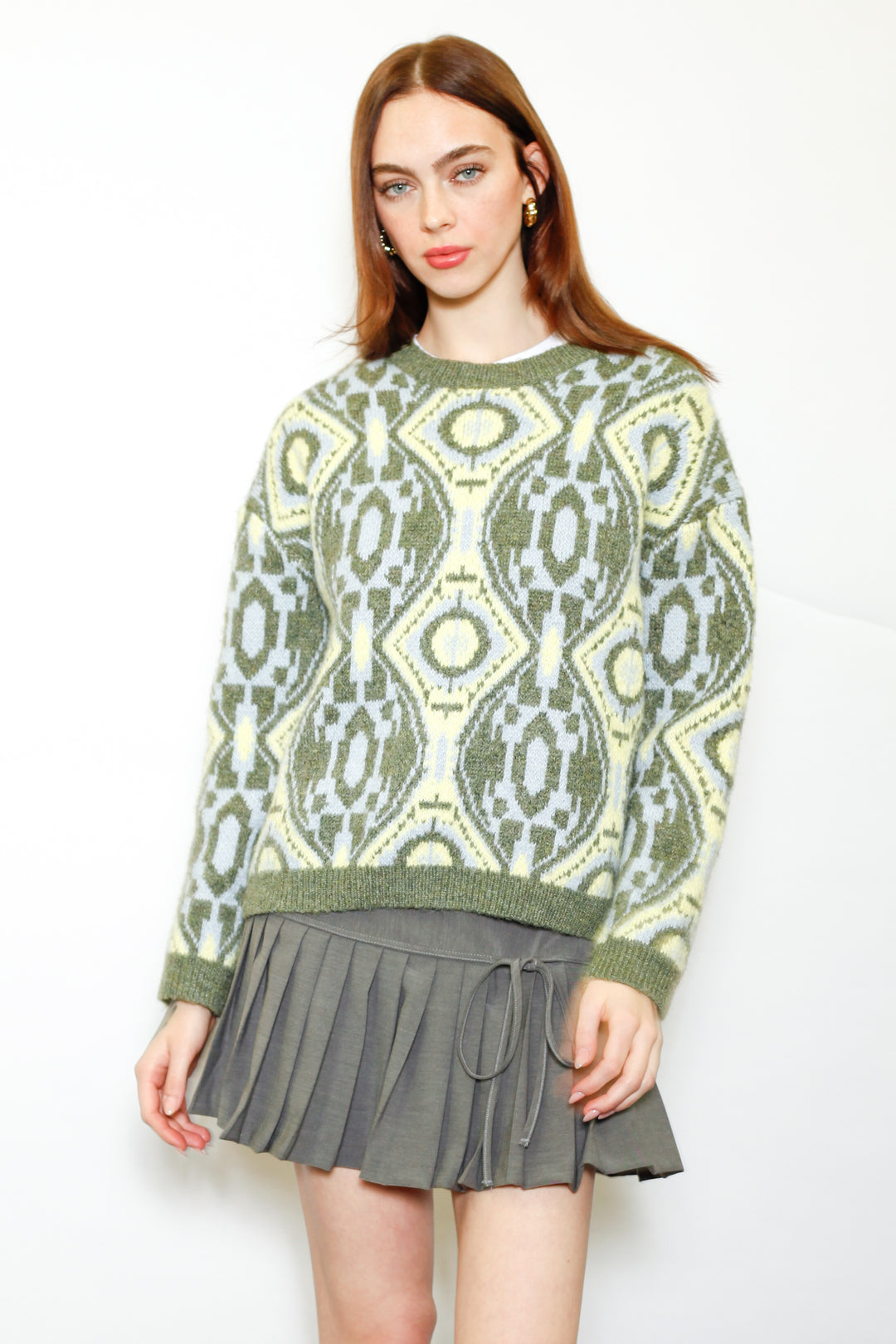 Wool Olive Geometric Sweater