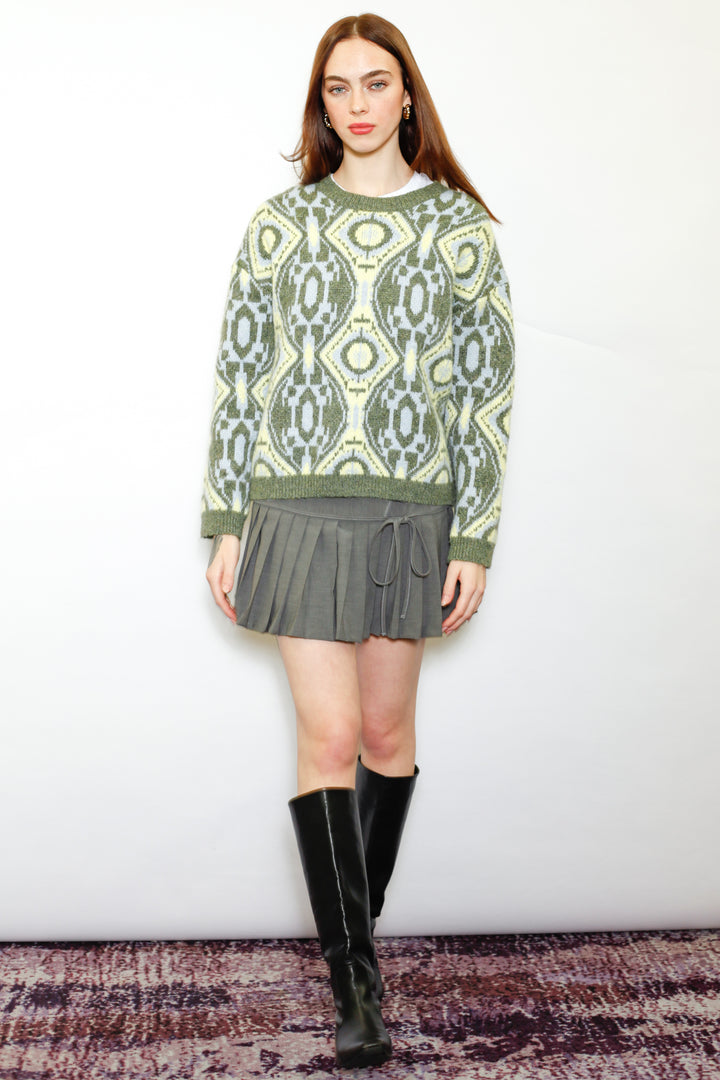 Wool Olive Geometric Sweater