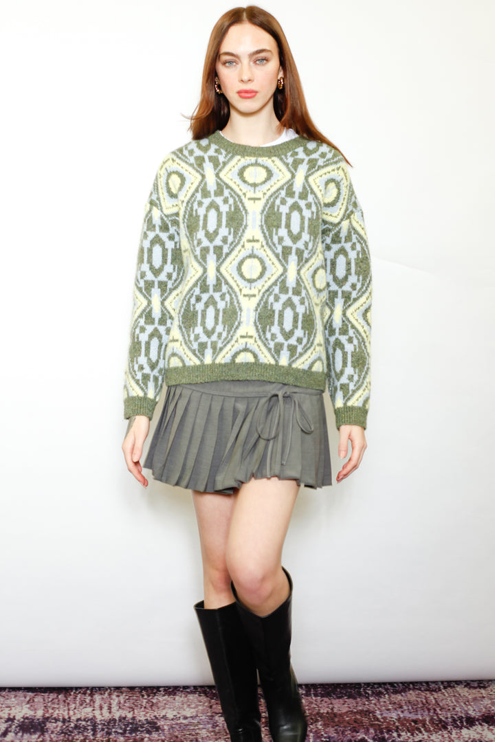Wool Olive Geometric Sweater