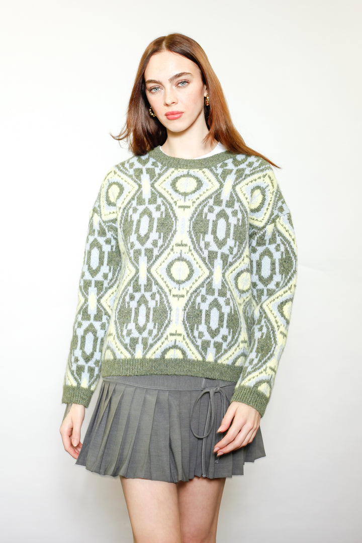 Wool Olive Geometric Sweater