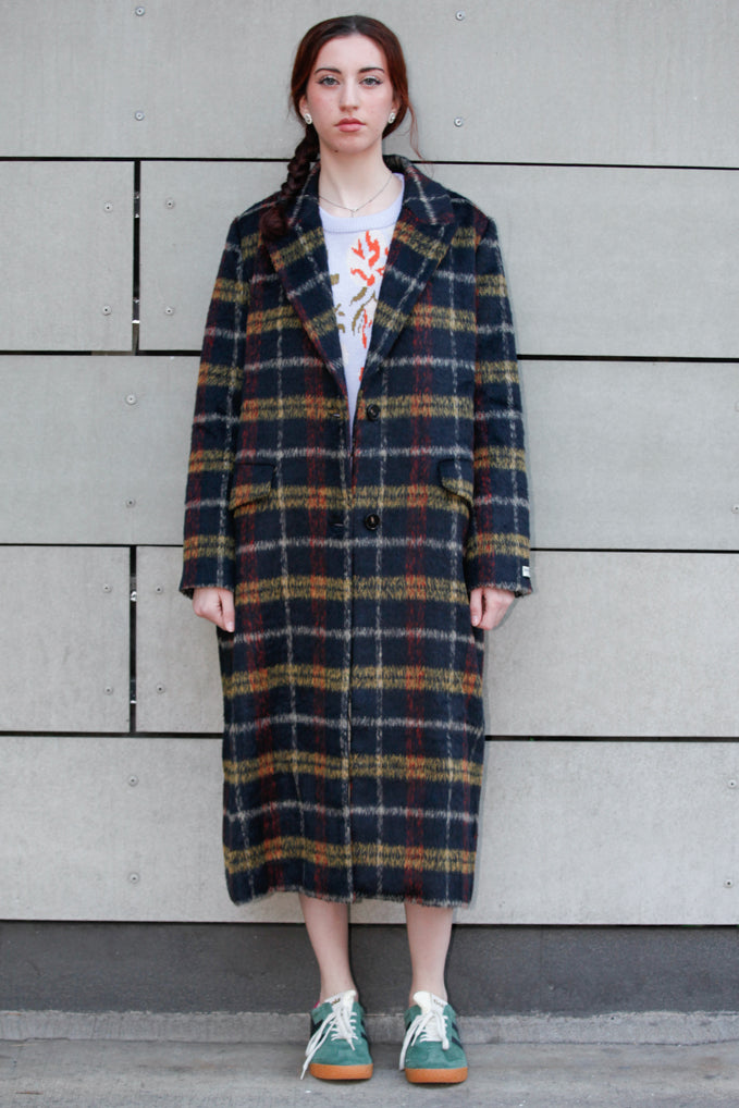 Heavy Wool Brown Multicolor Plaid Coat