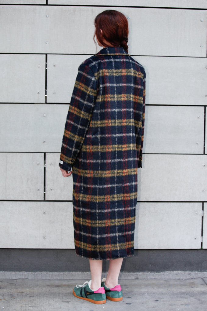 Heavy Wool Brown Multicolor Plaid Coat