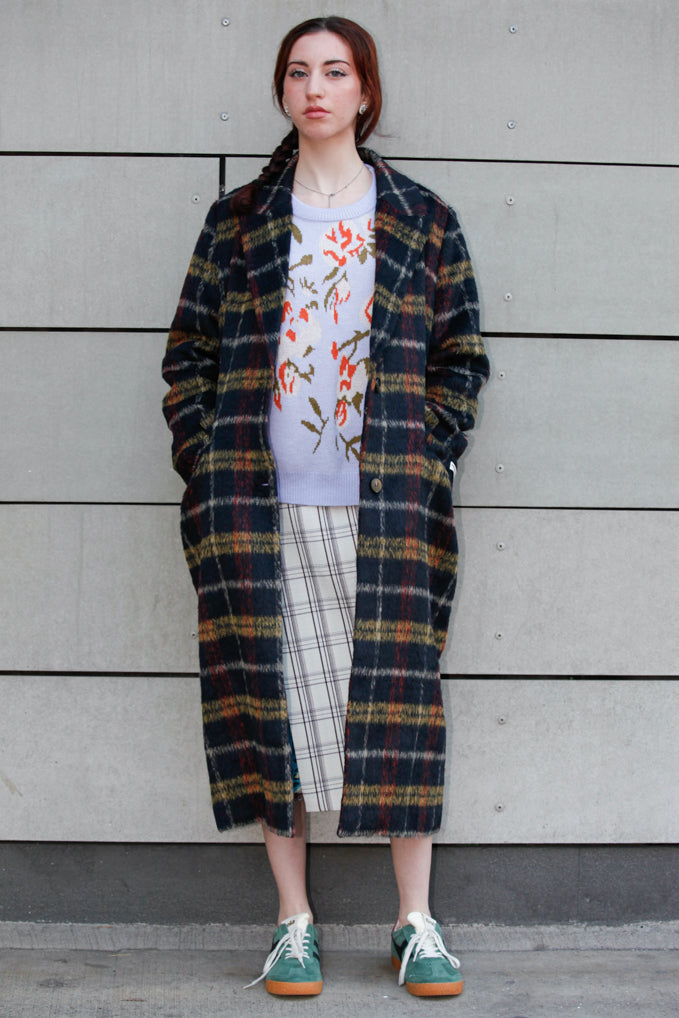 Heavy Wool Brown Multicolor Plaid Coat