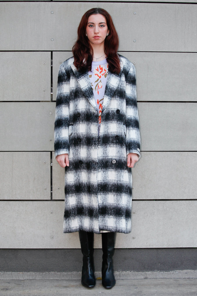 Heavy Wool Monochrome Plaid Coat