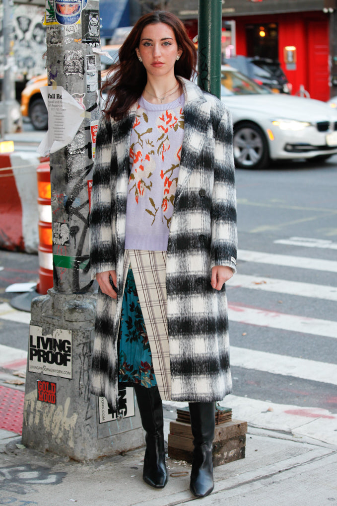 Heavy Wool Monochrome Plaid Coat