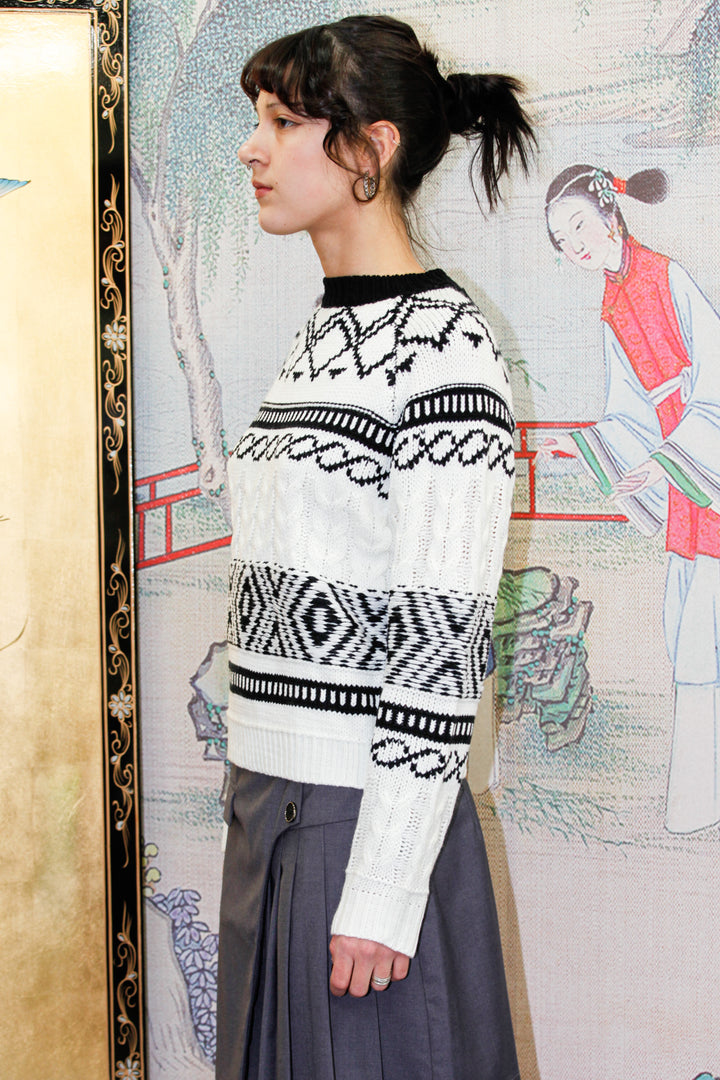 Black White Geometric Knit Sweater