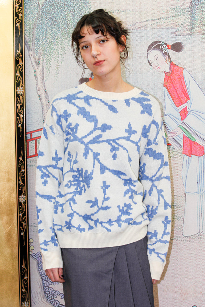 Blue Floral Jacquard Sweater