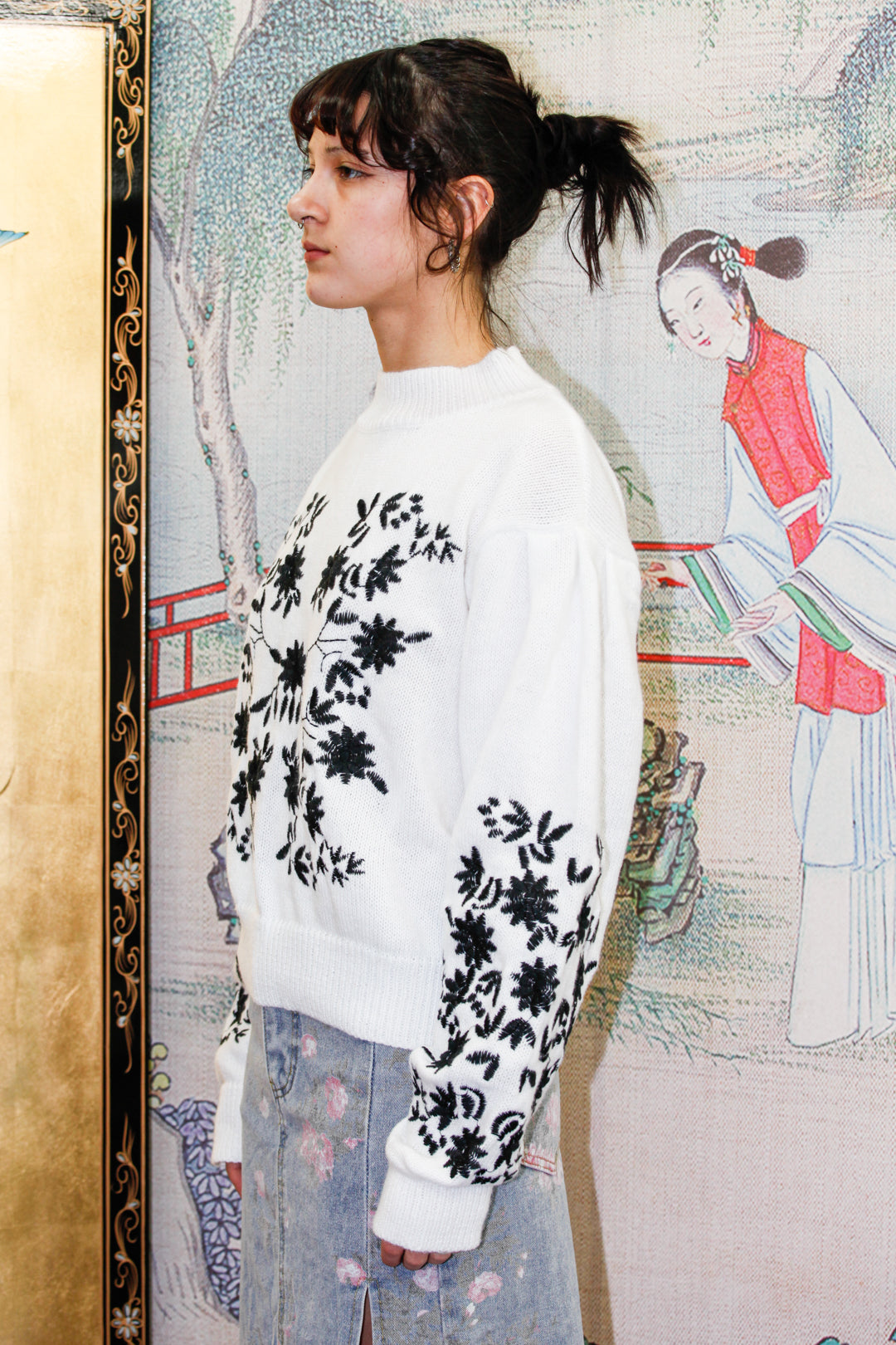 Embroidered Floral Wool Sweater