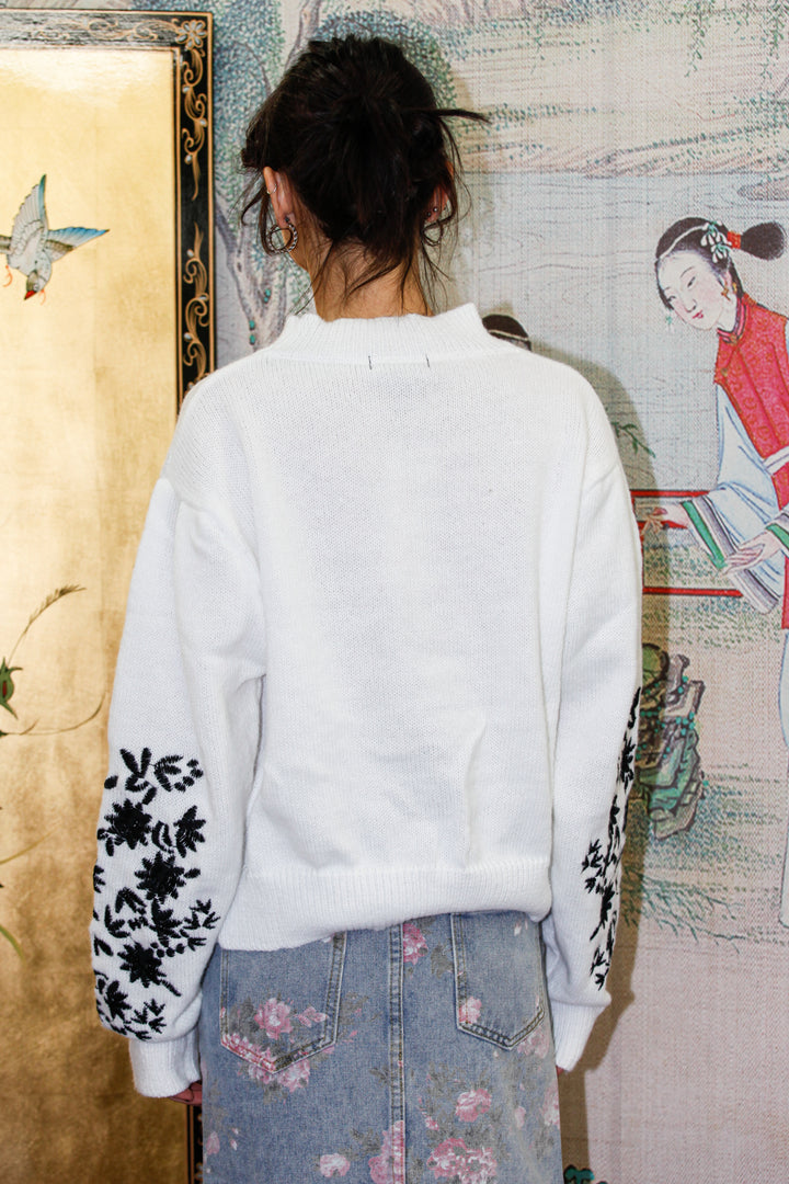 Embroidered Floral Wool Sweater