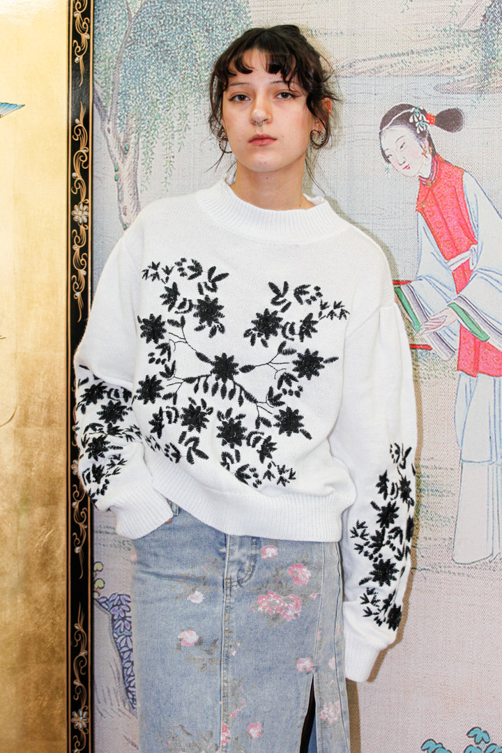 Embroidered Floral Wool Sweater