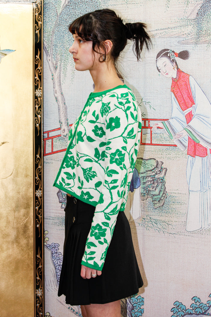 Green Floral Wool Cardigan