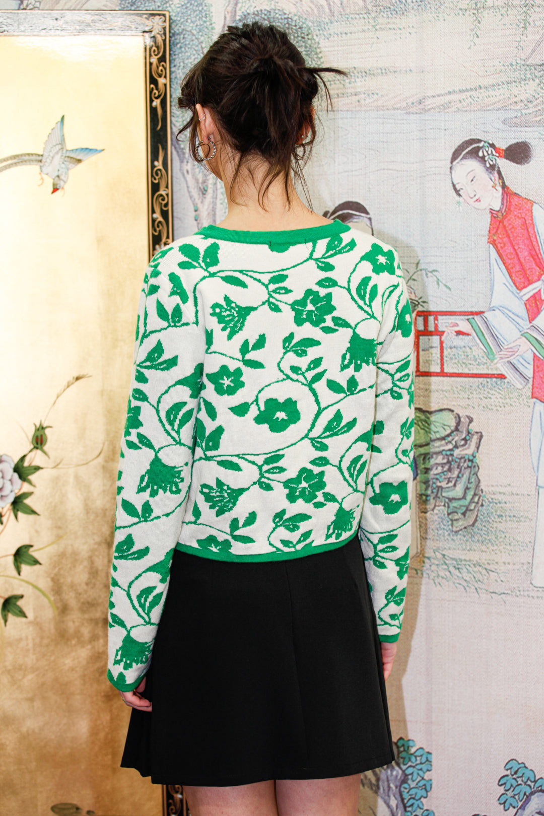 Green Floral Wool Cardigan