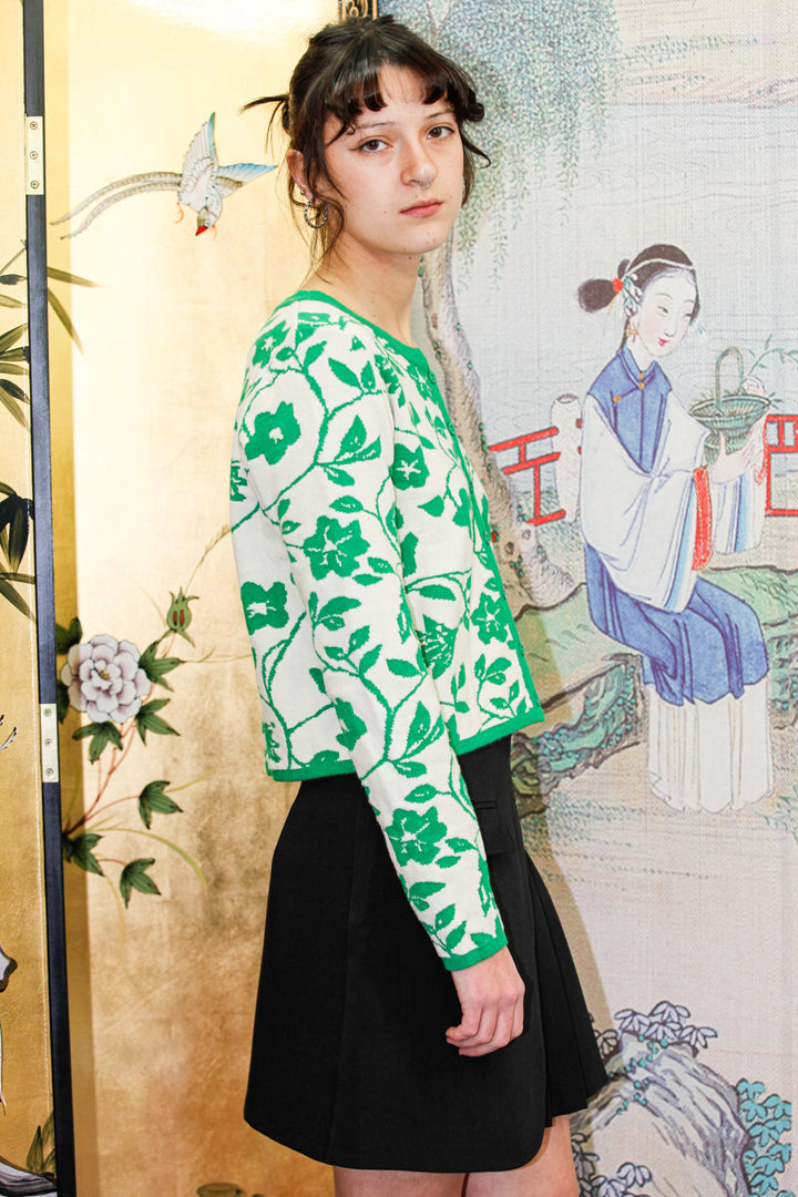 Green Floral Wool Cardigan