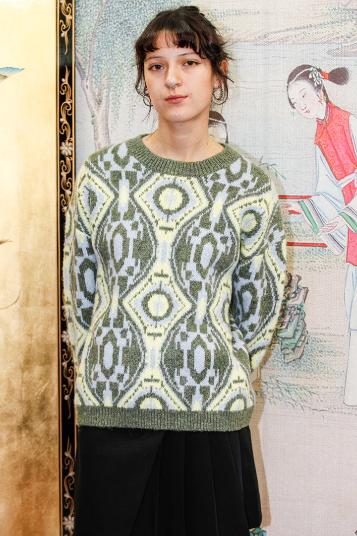 Olive Geometric Wool Sweater