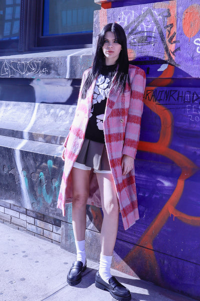 Heavy Wool Pink and White Plaid Coat