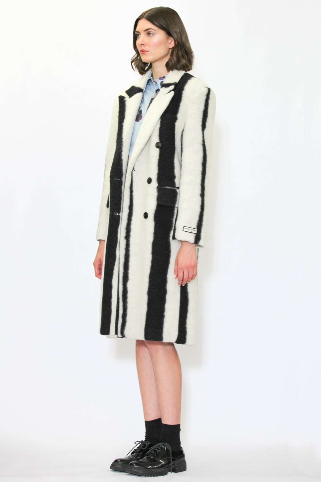 Heavy Wool Black and White Stripe Coat