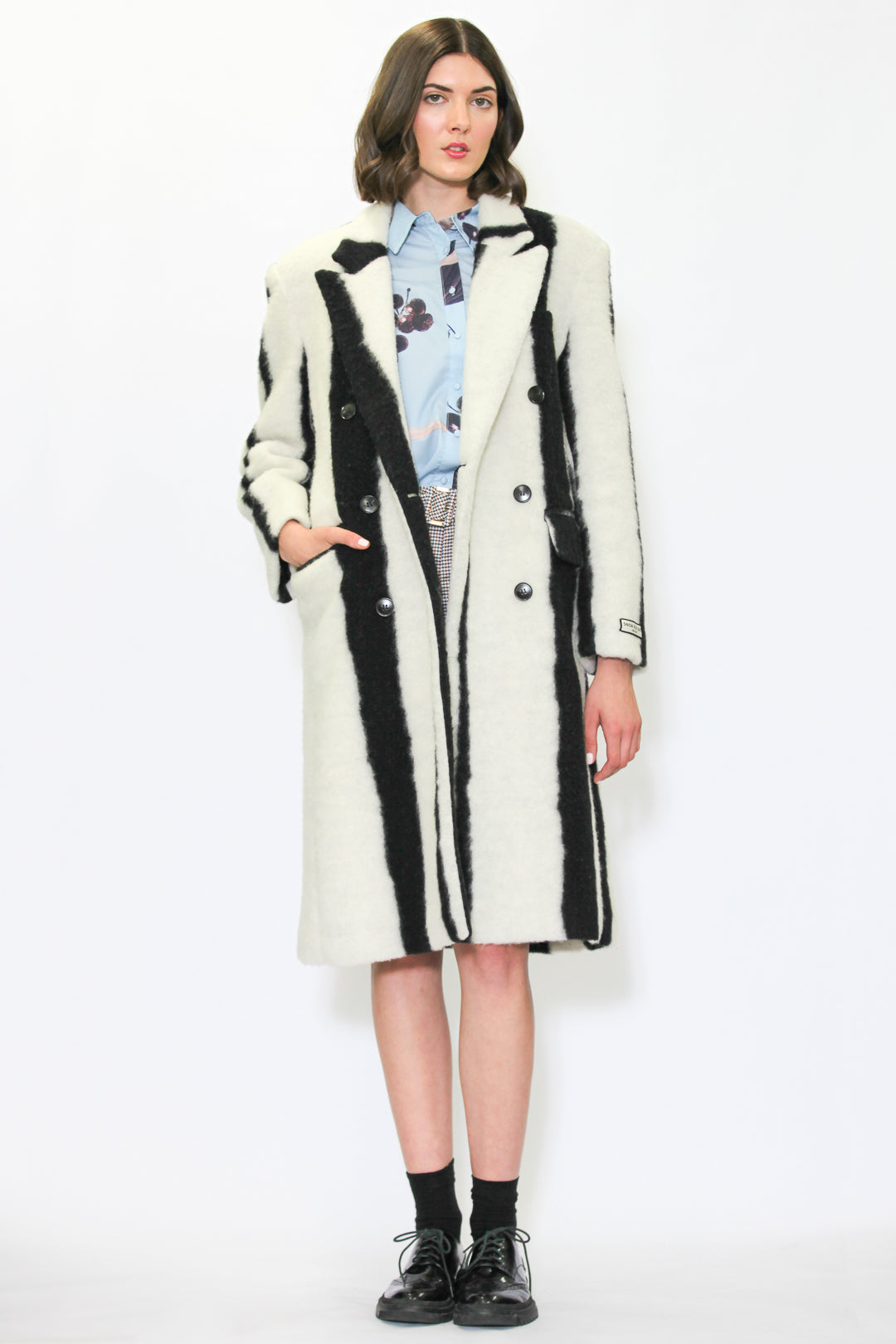 Heavy Wool Black and White Stripe Coat