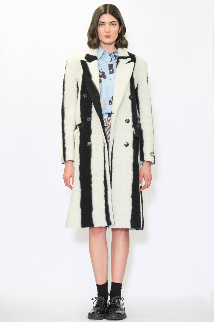 Heavy Wool Black and White Stripe Coat