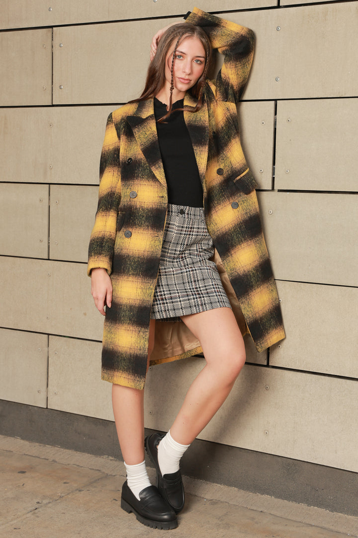 Heavy Wool Yellow Plaid Coat