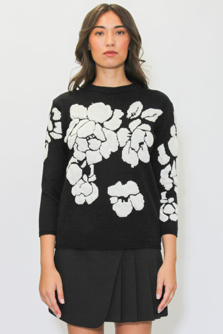 Black White Floral Sweater