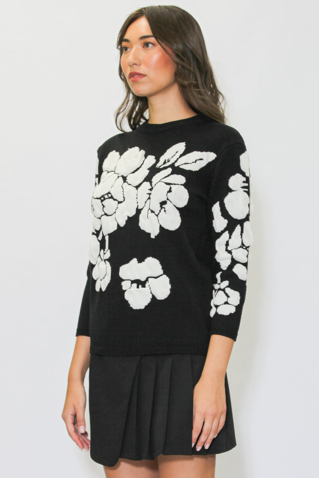 Black White Floral Sweater