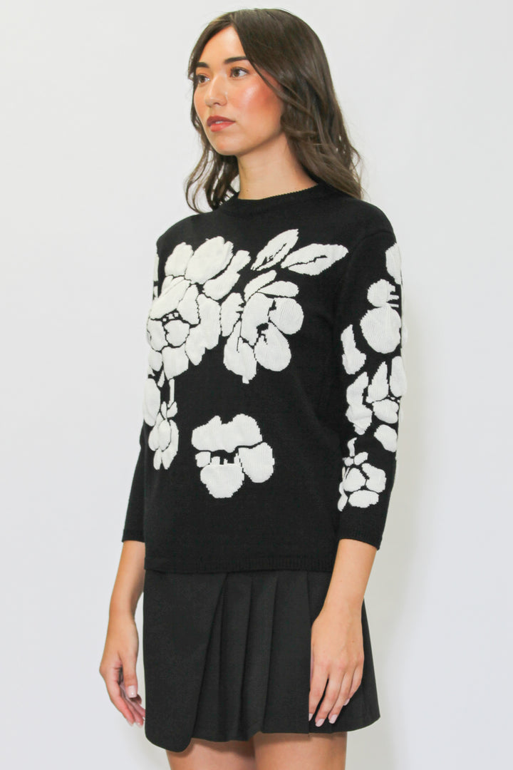 Jersey con print de flores blanco negro