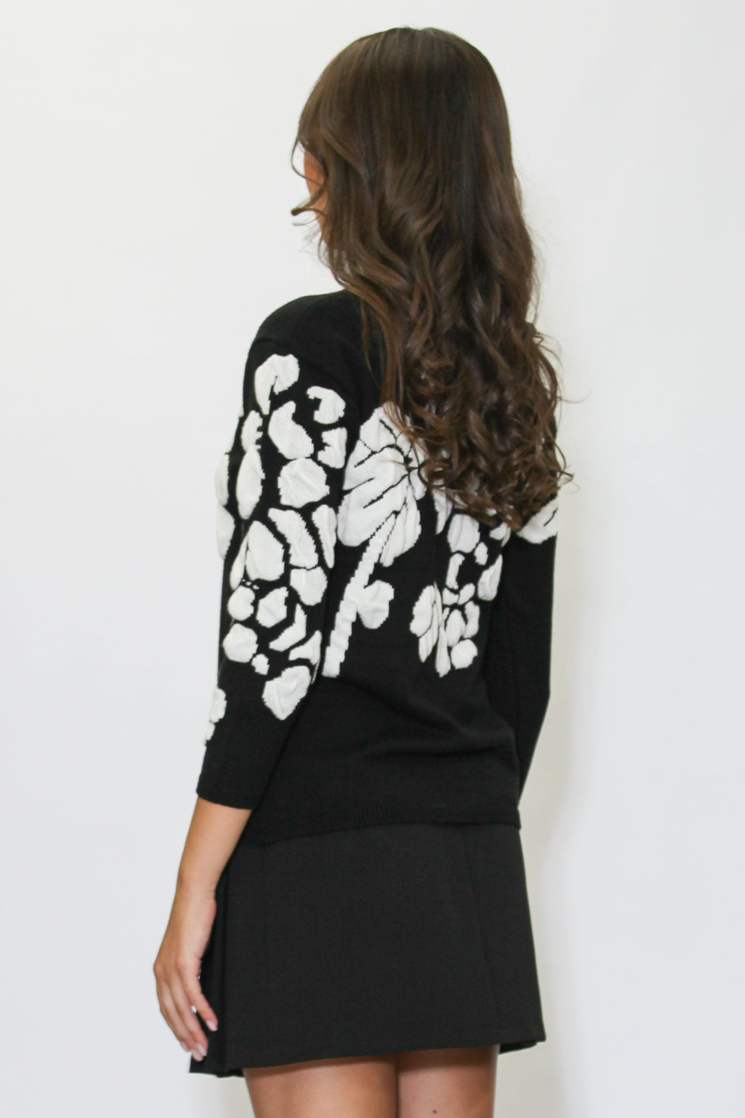 Black White Floral Sweater