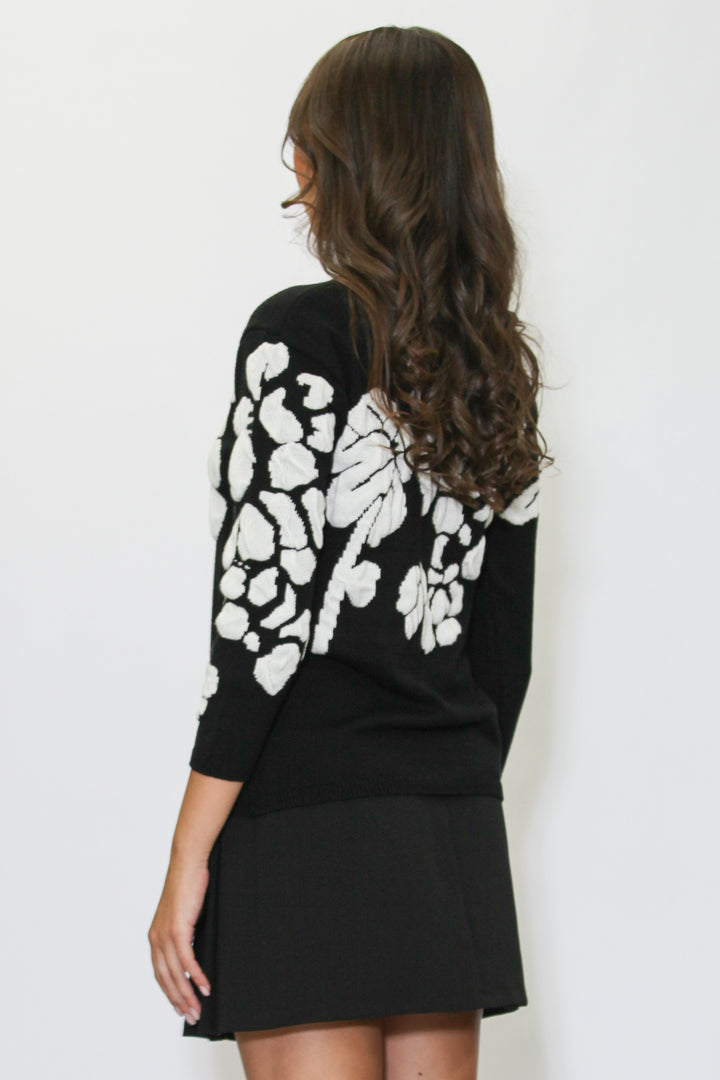 Jersey con print de flores blanco negro